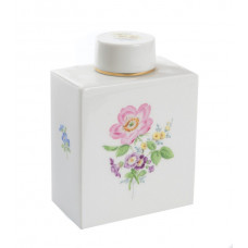 Teedose, Blume 3 mitte, bunt, Goldrand, H 12,6 cm