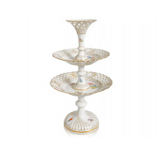 Etagere,durchbr.  mit Vase, Blume 3 mitte, bunt, Goldrand und Goldstaffage, H 49 cm