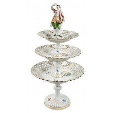 Etagere,durchbr. mit Gärtner, Blume 3 mitte, bunt, Goldrand und Goldstaffage, H 66 cm