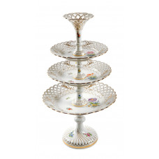 Etagere,durchbr. mit Vase, Blume 3 mitte, bunt, Goldrand und Goldstaffage, 62,5 cm