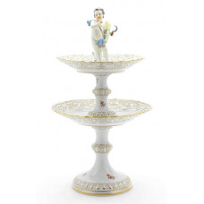 Etagere,durchbr. mit Sommer, Blume 3 mitte, bunt, Goldrand und Goldstaffage, 50,5 cm