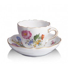 Kaffeetasse m.U., Blume 4 mitte, bunt, Goldrand, V 0,20 l