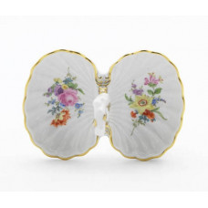 Salzgef&auml;&szlig;, Bukett mitte, bunt, Goldrand, L 11,5 cm