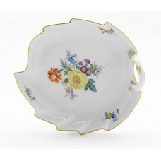 Konfektblatt, Bukett mitte, bunt, Goldrand, L 19 cm