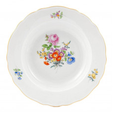 Suppenteller, Bukett mitte, bunt, Goldrand, ø 22 cm