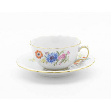 Teetasse m.U., Bukett mitte, bunt, Goldrand, V 0,20 l