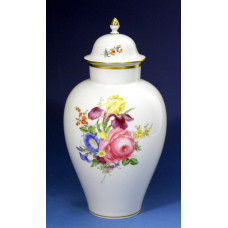 Vase, Bukett mitte, bunt, Goldrand, H 24,5 cm