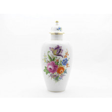 Vase, Bukett mitte, bunt, Goldrand, H 43 cm