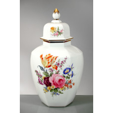 Vase, Bukett mitte, bunt, Goldrand, H 48 cm