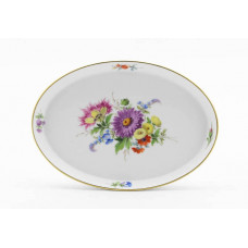 Platte, oval, Bukett mitte, bunt, Goldrand, L 18 cm