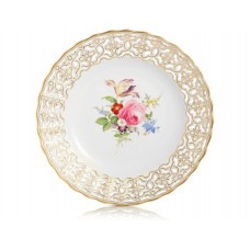 Teller, durchbr., Bukett mitte, bunt, Goldrand und Goldstaffage, ø 24 cm