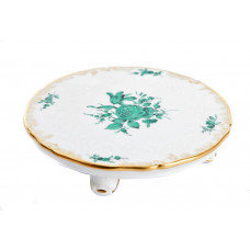 Untersetzer,rund, Bukett mitte, kupfergrün, Goldzahnkante, Goldrand, 16 cm