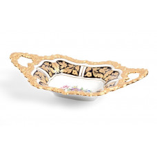 Korb, Bukett mitte, bunt, königsblau glasiert, Goldbronze, 35x21 cm