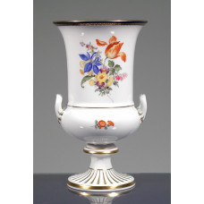 Vase, Bukett mitte,bunt,königsblauer Reifen glasiert,Gold-A-Kante,Goldrand, H 23 cm