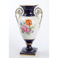 Vase, Bukett mitte, bunt, königsblau Hals und Fuß glasiert, Goldrand, H 22 cm