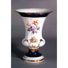 Vase, Bukett mitte, bunt, königsblau Hals und Fuß glasiert, Goldbronze, H 25 cm