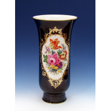 Vase, Bukett mitte,bunt,königsbl.glas.1 Schild,Goldgroteskes Schild,Goldrand, H 41 cm