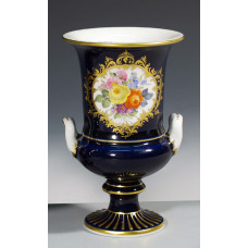 Vase, Bukett mitte,bunt,königsbl.glas.1 Schild,Goldgroteskes Schild,Goldrand, H 14 cm