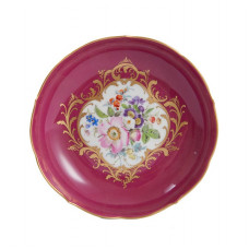 Sch&auml;lchen, Bukett mitte, bunt, purpur glasiert, Goldgroteskes Schild, Goldrand, &oslash; 13,5 cm