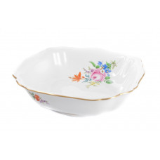 Sch&uuml;ssel, eckig, Bukett schr&auml;g, bunt, Goldrand, L 21 cm