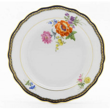 Teller, Bukett schräg, bunt, königsblauer Reifen glas., Gold A-Kante, Goldrand, ø 18 cm