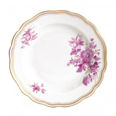 Teller, Blume 6, Bukett schräg, purpur, Goldgräser, Goldwellenkante, Goldrand, ø 14 cm