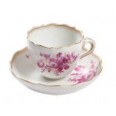 Espressotasse, Blume 6, Bukett schräg, purpur, Goldgräser, Goldwellenkante, Goldrand, V 0,1 l