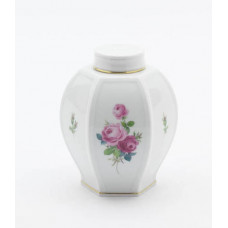 Dose, Rosenbukett mitte, bunt, Goldrand, 14,5 cm