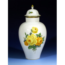 Vase, Rosenbukett, mitte, gelb, Goldrand, H 24,5 cm