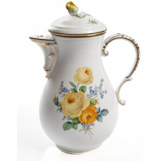 Kaffeekanne, Rosenbukett mit Vergißmeinnicht, gelb, Goldrand, V 1,20 l