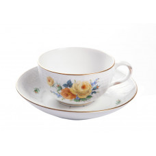 Teetasse m.U., Rosenbukett mit Vergißmeinnicht, gelb, Goldrand, 0,2 l