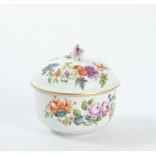 Zuckerdose, Bukett, alte Manier, bunt mit Kupferfarben, Goldrand, Ø 9 cm