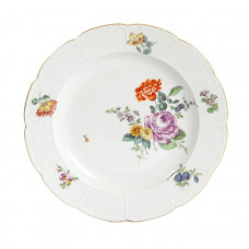 Teller, Bukett, alte Manier, bunt mit Kupferfarben, Goldrand, 20 cm