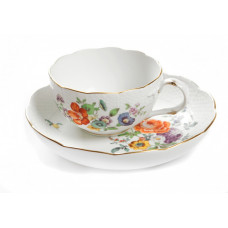 Teetasse m.U., Bukett, alte Manier, bunt mit Kupferfarben, Goldrand, 0,13 l