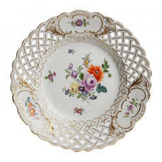 Teller m.H., Bukett, alte Manier, bunt mit Kupferfarben, Goldrand und Goldstaffage,