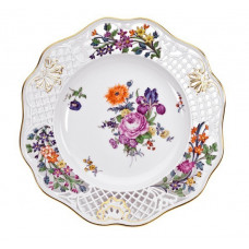 Teller,durchbr., Bukett, alte Manier, bunt mit Kupferfarben, 25 cm