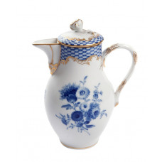 Gießer m.Deckel, Bukett, alte Manier, Kästchen-Mosaik, kobaltblau,Goldabschluß,Goldrand, 0,2 l