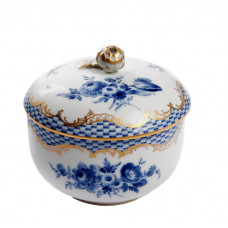 Zuckerdose, Bukett, alte Manier, Kästchen-Mosaik, kobaltblau,Goldabschluß,Goldrand, 10 cm