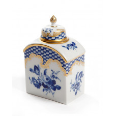 Teedose, Bukett, alte Manier, Kästchen-Mosaik, kobaltblau,Goldabschluß,Goldrand, H 9,5 cm