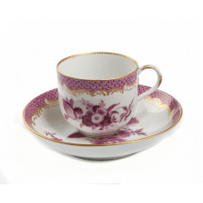 Espressotasse Glatte Form, Bukett, alte Manier, Schuppen-Mosaik, purpur, Goldabschluß, Goldrand, V 0 l