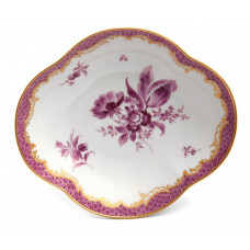 Sch&auml;lchen, Bukett, alte Manier, Schuppen-Mosaik, purpur, Goldabschlu&szlig;, Goldrand, L 14 cm