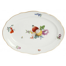 Platte, oval, Frucht- u. Blumenmalerei, alte Manier, bunt, Goldrand, L 28,5 cm