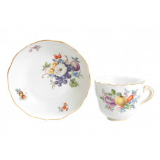 Espressotasse, Frucht- u. Blumenmalerei, alte Manier, bunt, Goldrand, V 0,1 l