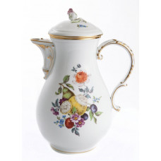 Kaffeekanne, Frucht- u. Blumenmalerei, alte Manier, bunt, Goldrand, V 1,20 l