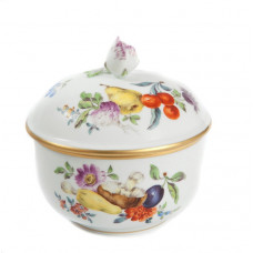 Zuckerdose, Frucht- u. Blumenmalerei, alte Manier, bunt, Goldrand, Ø 9 cm