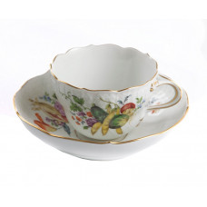 Kaffeetasse m.U., Frucht- u. Blumenmalerei, alte Manier, bunt, Goldrand, 0,15 l