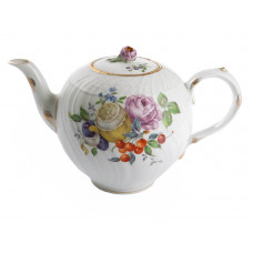 Teekanne, Frucht- u. Blumenmalerei, alte Manier, bunt, Goldrand, 1,3 l