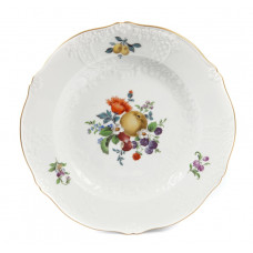 Teller,flach, Frucht- u. Blumenmalerei, alte Manier, bunt, Goldrand, 22 cm