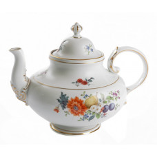 Teekanne, Frucht- u. Blumenmalerei, alte Manier, bunt, Goldrand, V 1,50 l