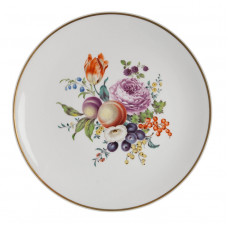 Wandschale, Frucht- u. Blumenmalerei, alte Manier, bunt, Goldfaden bzw. Goldreifen,